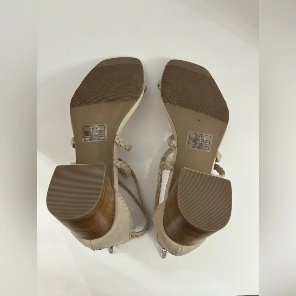 Joie Felina Women Beige Braided Open Toe Strappy Block Heel Sandals Size 9.5
